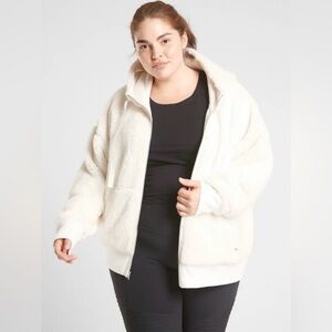 Athleta Cozy Sherpa Reversible Jacket Full Zip Sweater Hoodie Pockets Plus Size